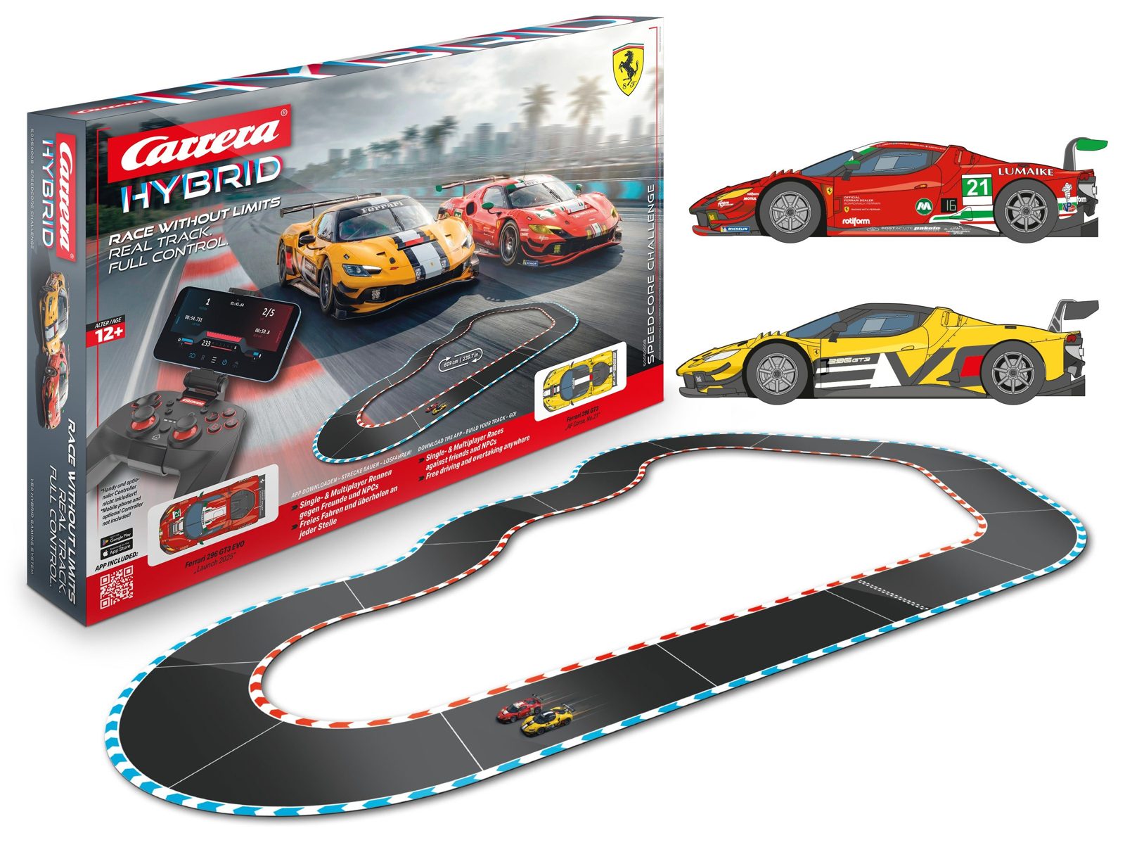 Carrera Hybrid Set Speedcore Challenge mit Bahn, Controller und Ferrari 296 GT3.