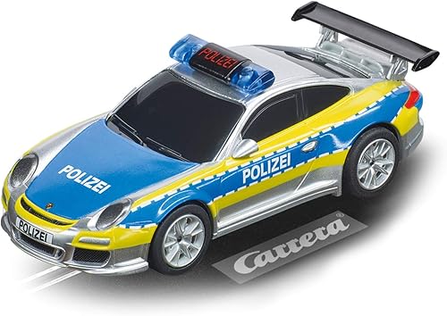 Carrera Digital 143 Porsche 911 Polizei in Blau und Silber.