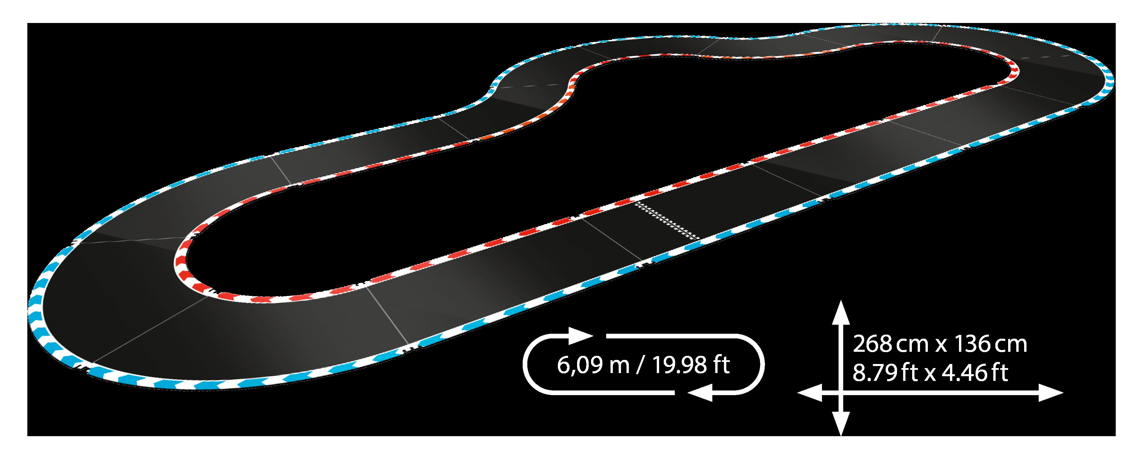 Streckenlayout des Carrera Hybrid Sets Devil Drivers, 6,09 Meter, Aufbau 268 mal 136 Zentimeter.